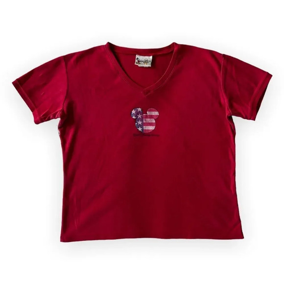 𝅺vintage Red Disney V Neck Baby Tee - Picture 1 of 7